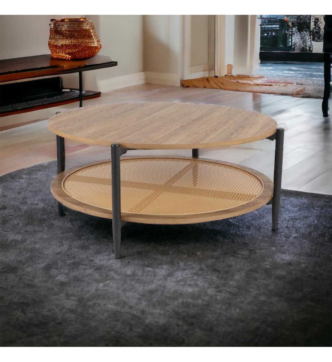 طاوله مفرد راتان سطح خشب 80×80×45سم