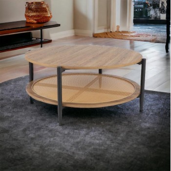 طاوله مفرد راتان سطح خشب 80×80×45سم