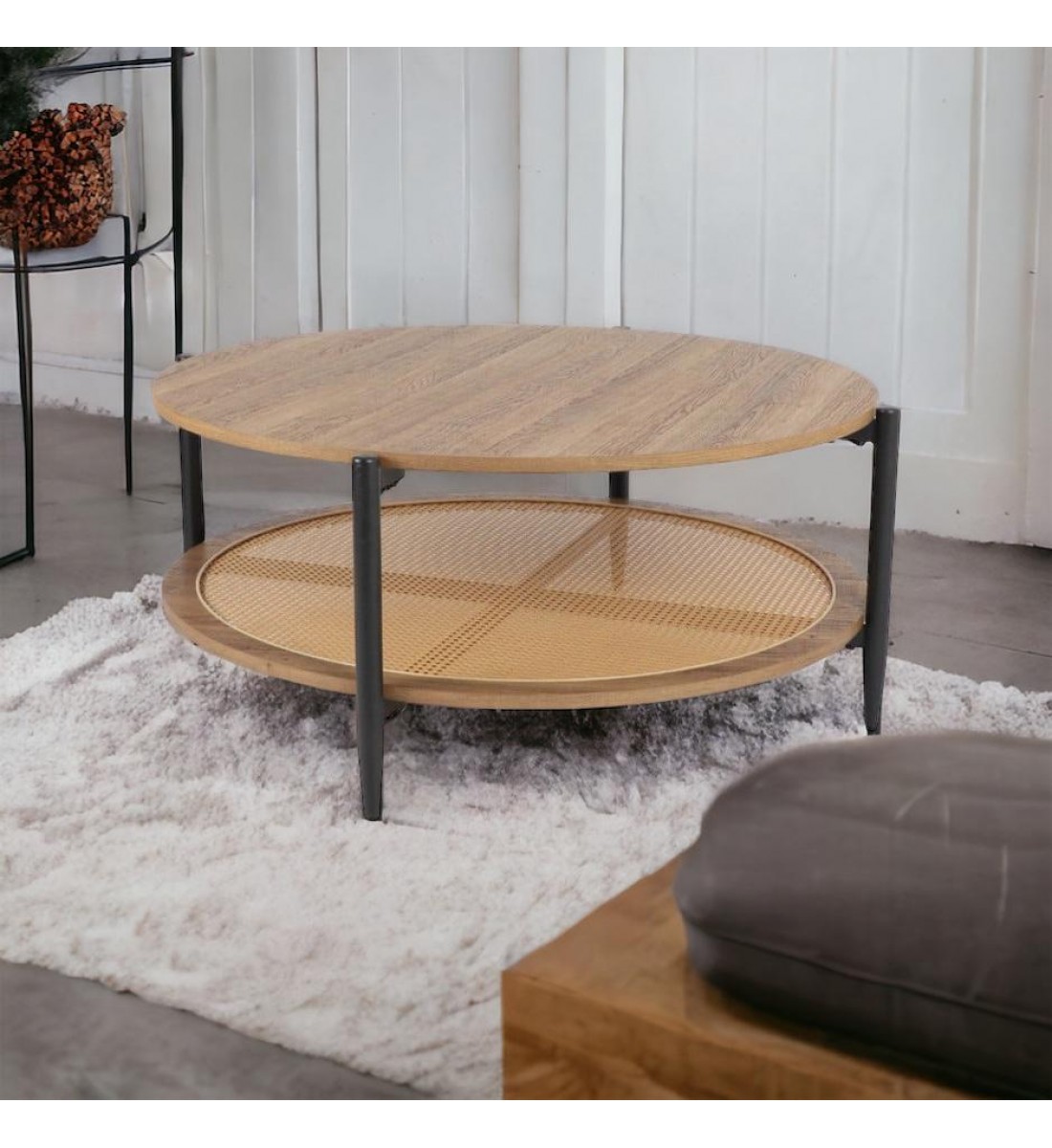 طاوله مفرد راتان سطح خشب 80×80×45سم