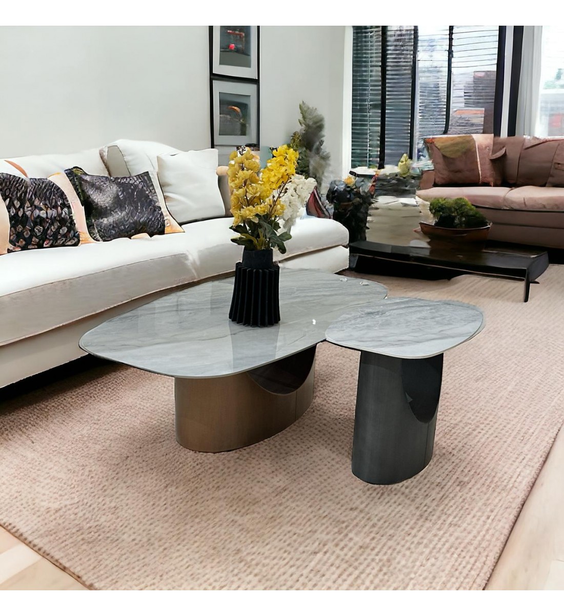 Ceramic service table set with geometric design and creativity, 40 x 135 x 72 cm Ceramic service table set with geometric design and creativity, 40 x 135 x 72 cm