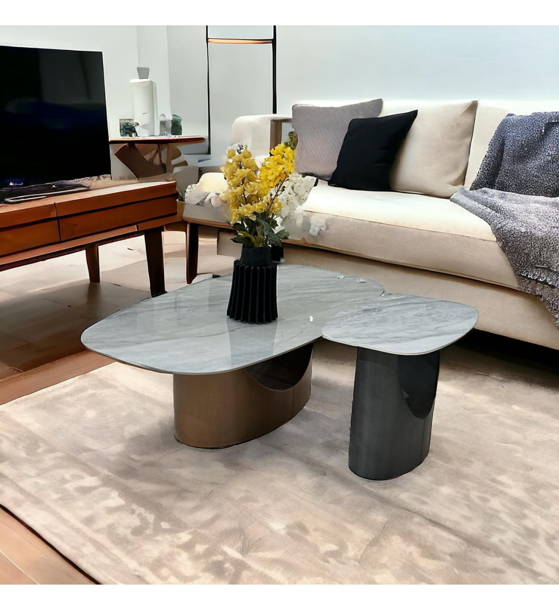 Ceramic service table set with geometric design and creativity, 40 x 135 x 72 cm Ceramic service table set with geometric design and creativity, 40 x 135 x 72 cm