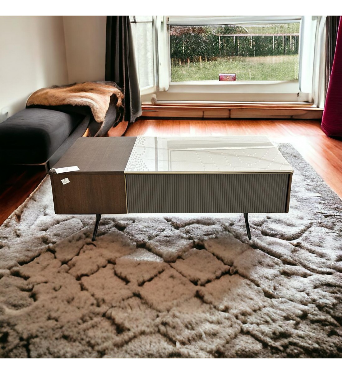 طاولة خدمة خشب نصف سيراميك تصميم وابداع هندسي42×70×130سم 