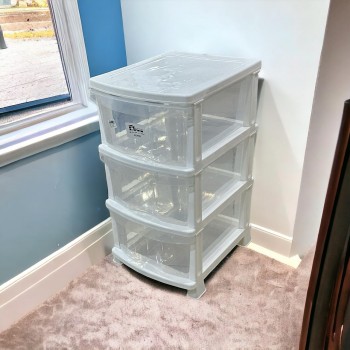 وحدة ادراج تخزين بلاستيك 4 ادراج ابيض شفاف  47×37×72سم 