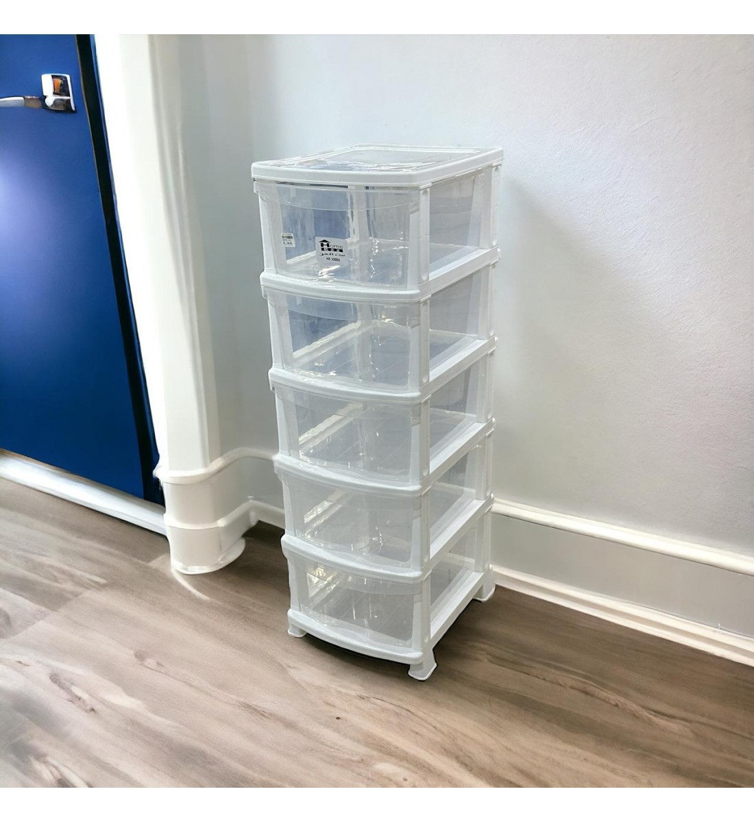 وحدة ادراج تخزين بلاستيك5 ادراج ابيض شفاف 47×37×115سم 