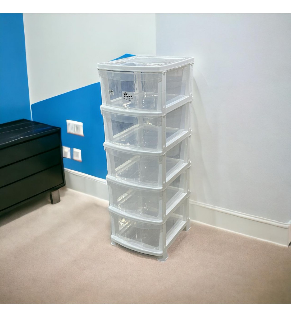 وحدة ادراج تخزين بلاستيك5 ادراج ابيض شفاف 47×37×115سم 