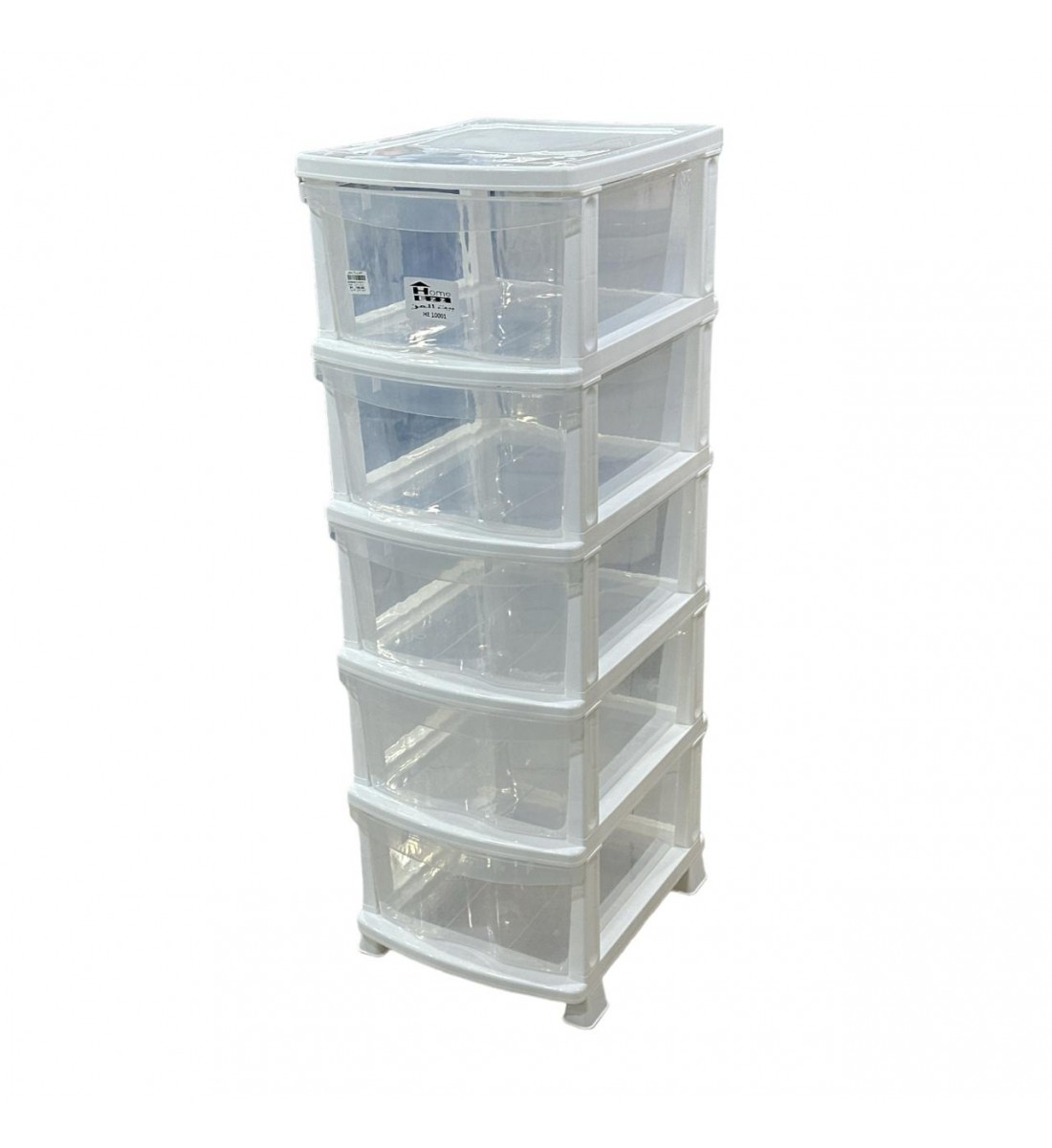 وحدة ادراج تخزين بلاستيك5 ادراج ابيض شفاف 47×37×115سم 