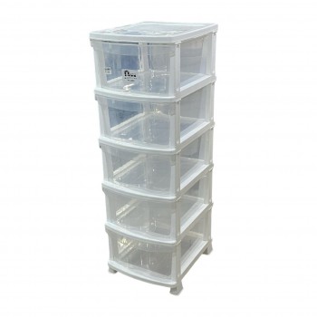 وحدة ادراج تخزين بلاستيك5 ادراج ابيض شفاف 47×37×115سم 
