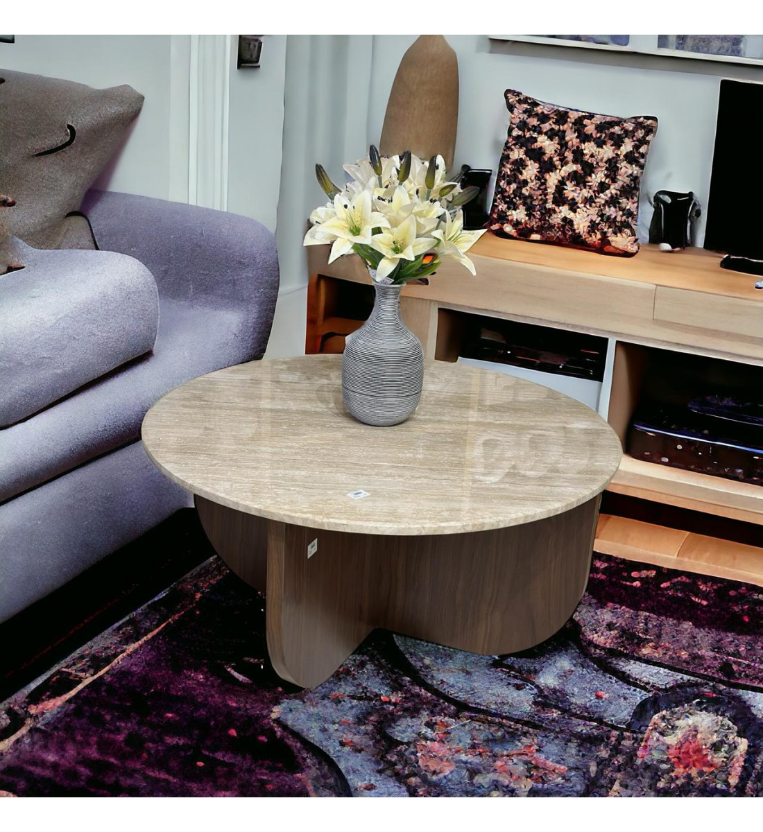 طاولة وسط رخام ترافنتينوا بيج 50×100×100سم طاولة وسط رخام ترافنتينوا بيج 50×100×100سم