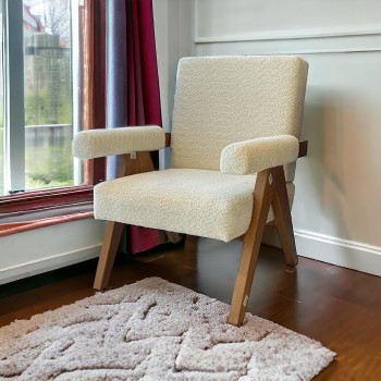 كرسي مفرد خشبي بوكلية بتصميم مودرين مميز خشب زان بني  69×70×45سم 