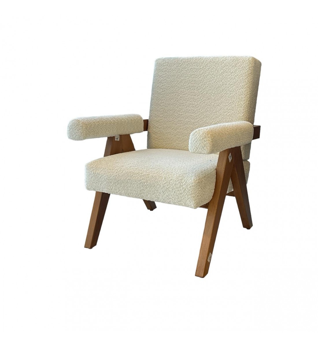 كرسي مفرد خشبي بوكلية بتصميم مودرين مميز خشب زان بني  69×70×45سم 