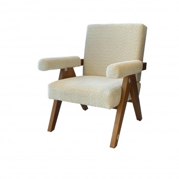 كرسي مفرد خشبي بوكلية بتصميم مودرين مميز خشب زان بني  69×70×45سم 