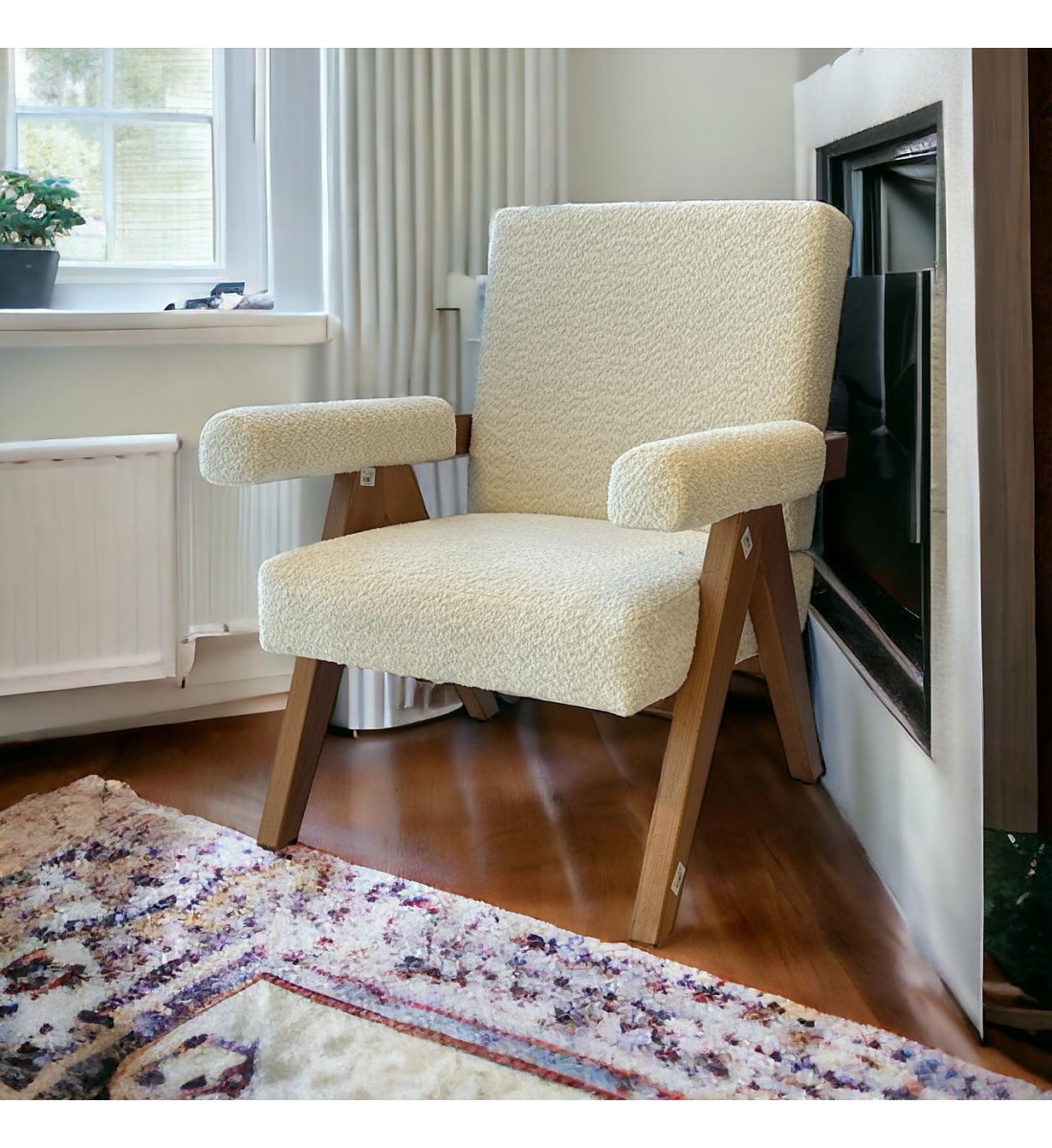 كرسي مفرد خشبي بوكلية بتصميم مودرين مميز خشب زان بني  69×70×45سم 