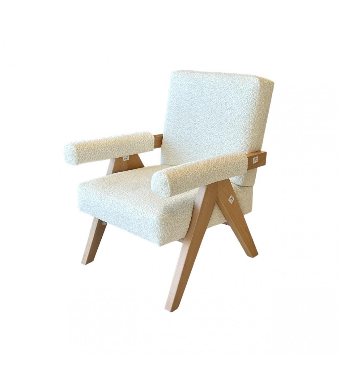 كرسي مفرد خشبي بوكلية بتصميم مودرين مميز  ابيض خشب زان  بيج 69×70×45سم 