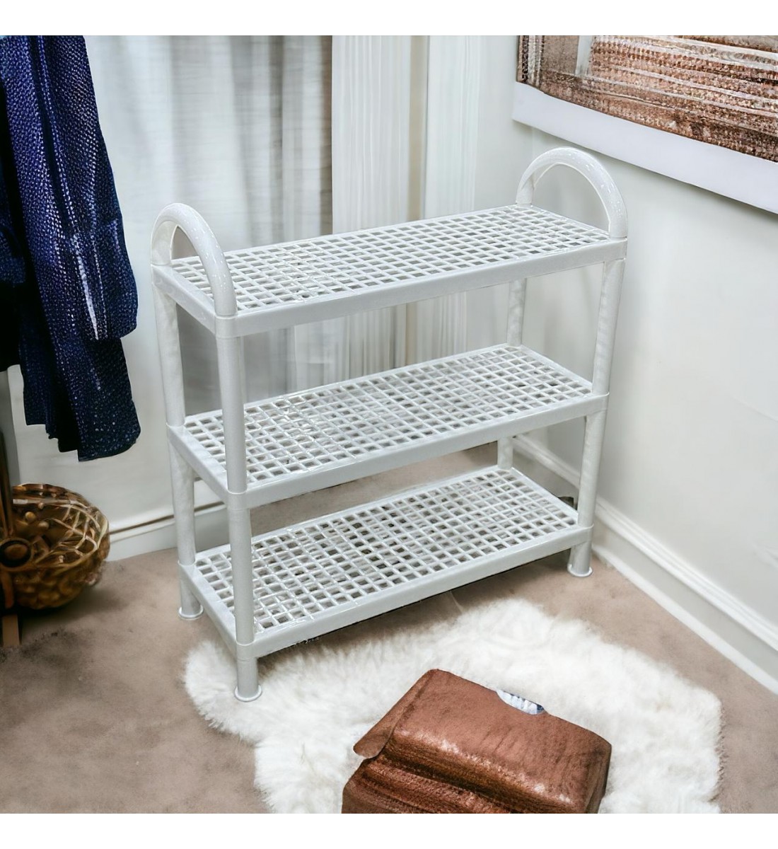 حامل أطباق بلاستيك3طبقات ابيض 55×21×60سم حامل أطباق بلاستيك3طبقات ابيض 55×21×60سم