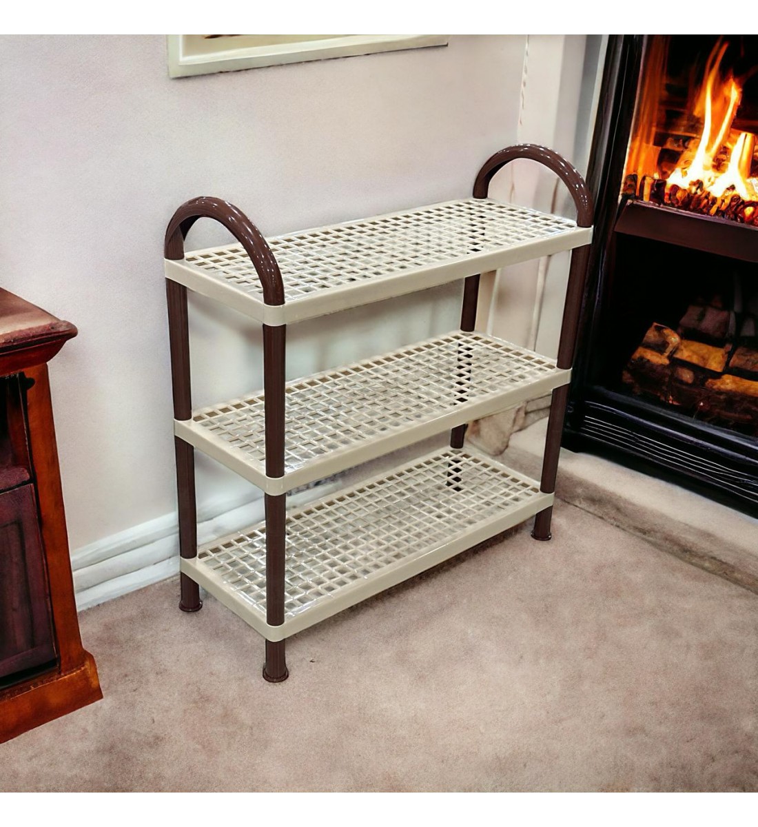 حامل أطباق بلاستيك3طبقات بيج 55×21×60سم 