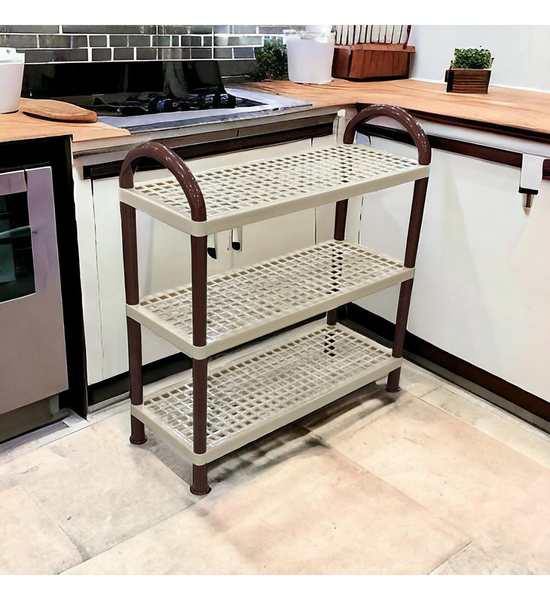 حامل أطباق بلاستيك3طبقات بيج 55×21×60سم 