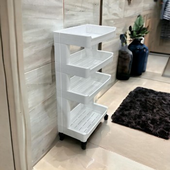 4 رفوف تخزين بعجلات - أبيض 45×26×81سم 