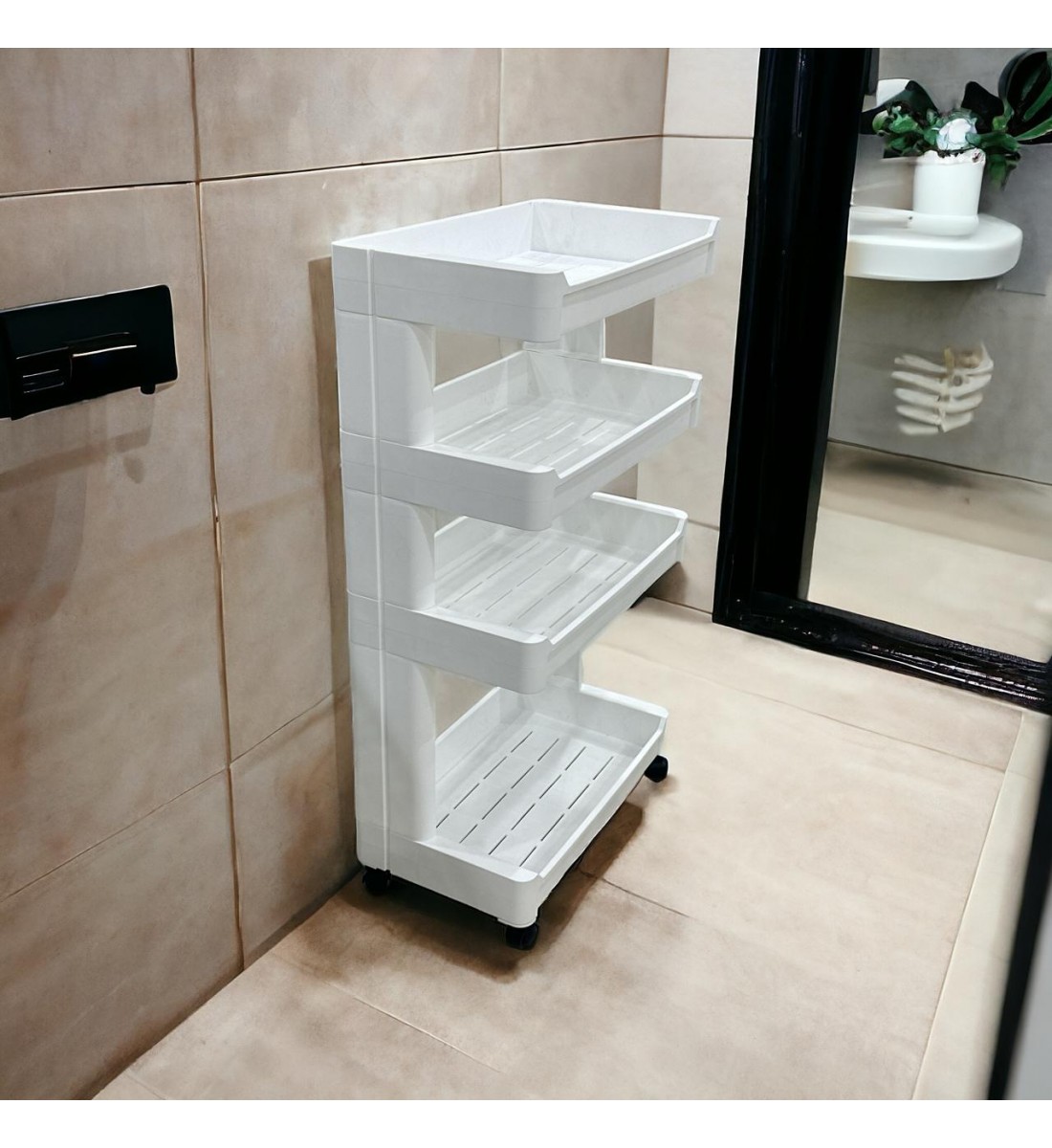 4 رفوف تخزين بعجلات - أبيض 45×26×81سم 