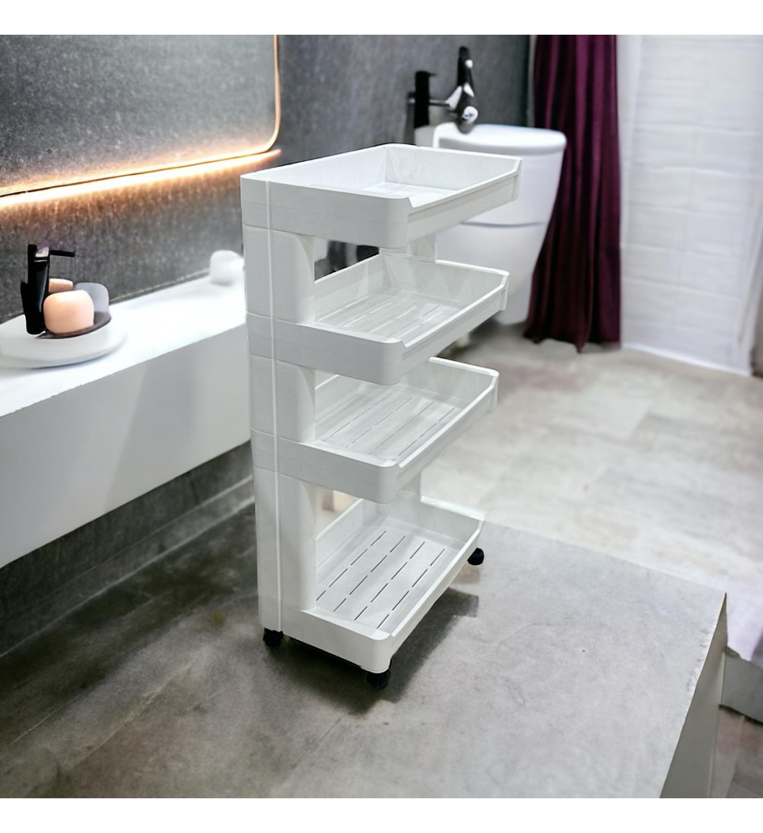4 رفوف تخزين بعجلات - أبيض 45×26×81سم 