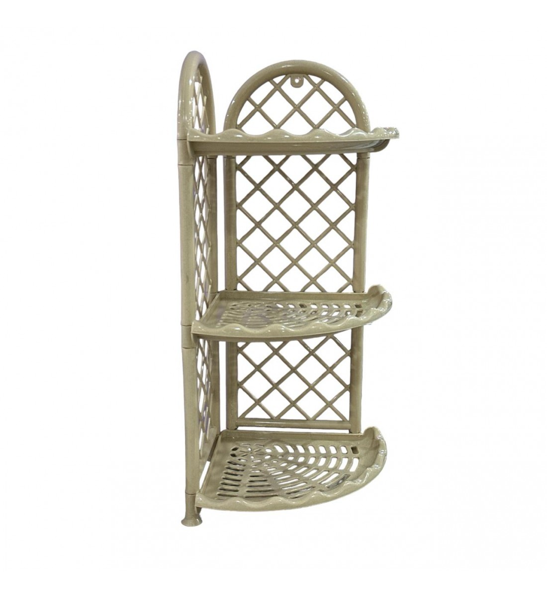 3 floors, beige plastic corner bathroom shelf, 63 x 28 x 35 cm