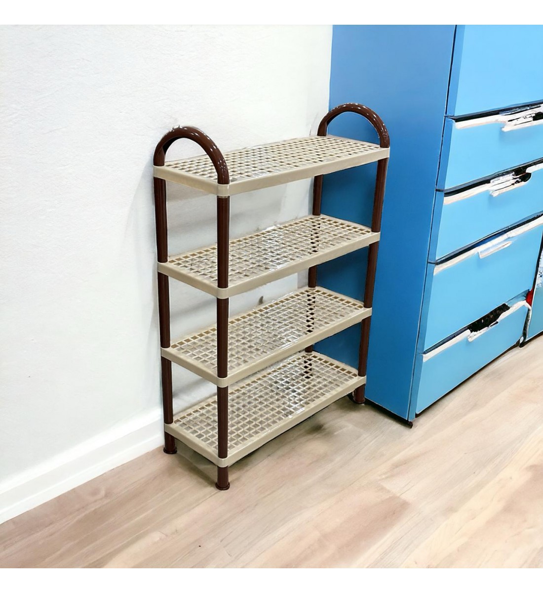 حامل أطباق بلاستيك4طبقات بيج 55×21×81سم حامل أطباق بلاستيك4طبقات بيج 55×21×81سم