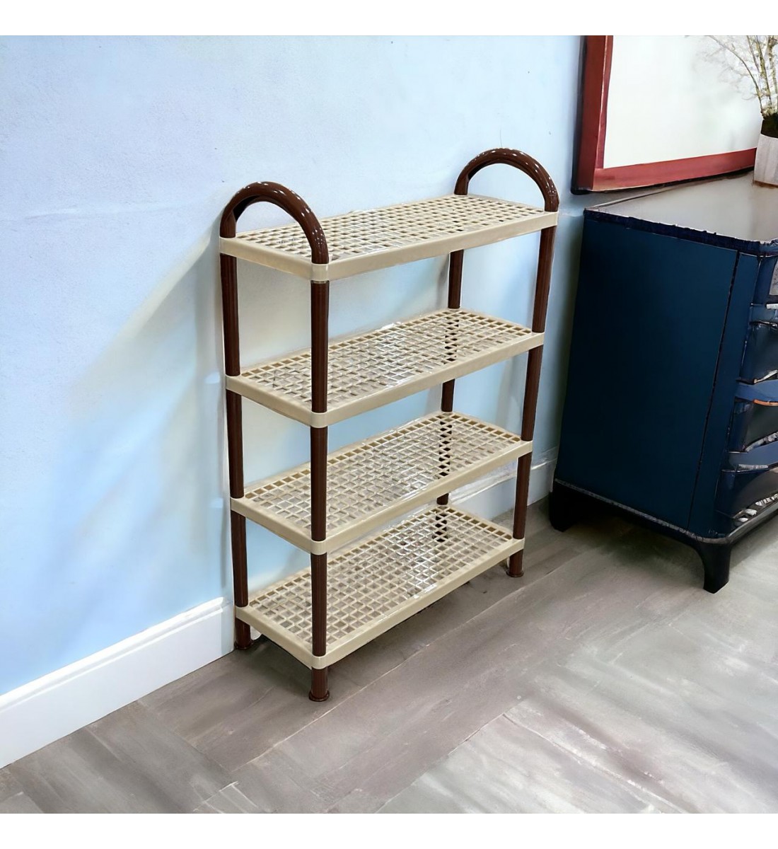 حامل أطباق بلاستيك4طبقات بيج 55×21×81سم حامل أطباق بلاستيك4طبقات بيج 55×21×81سم