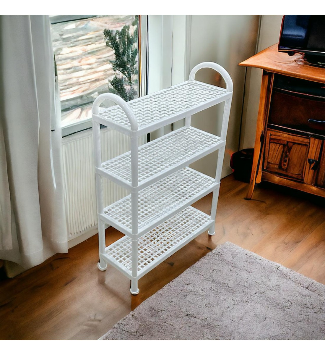 حامل أطباق بلاستيك4طبقات ابيض 55×21×81سم حامل أطباق بلاستيك4طبقات ابيض 55×21×81سم