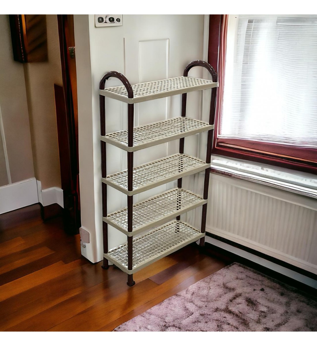4-layer plastic dish rack, beige, 55 x 21 x 100 cm