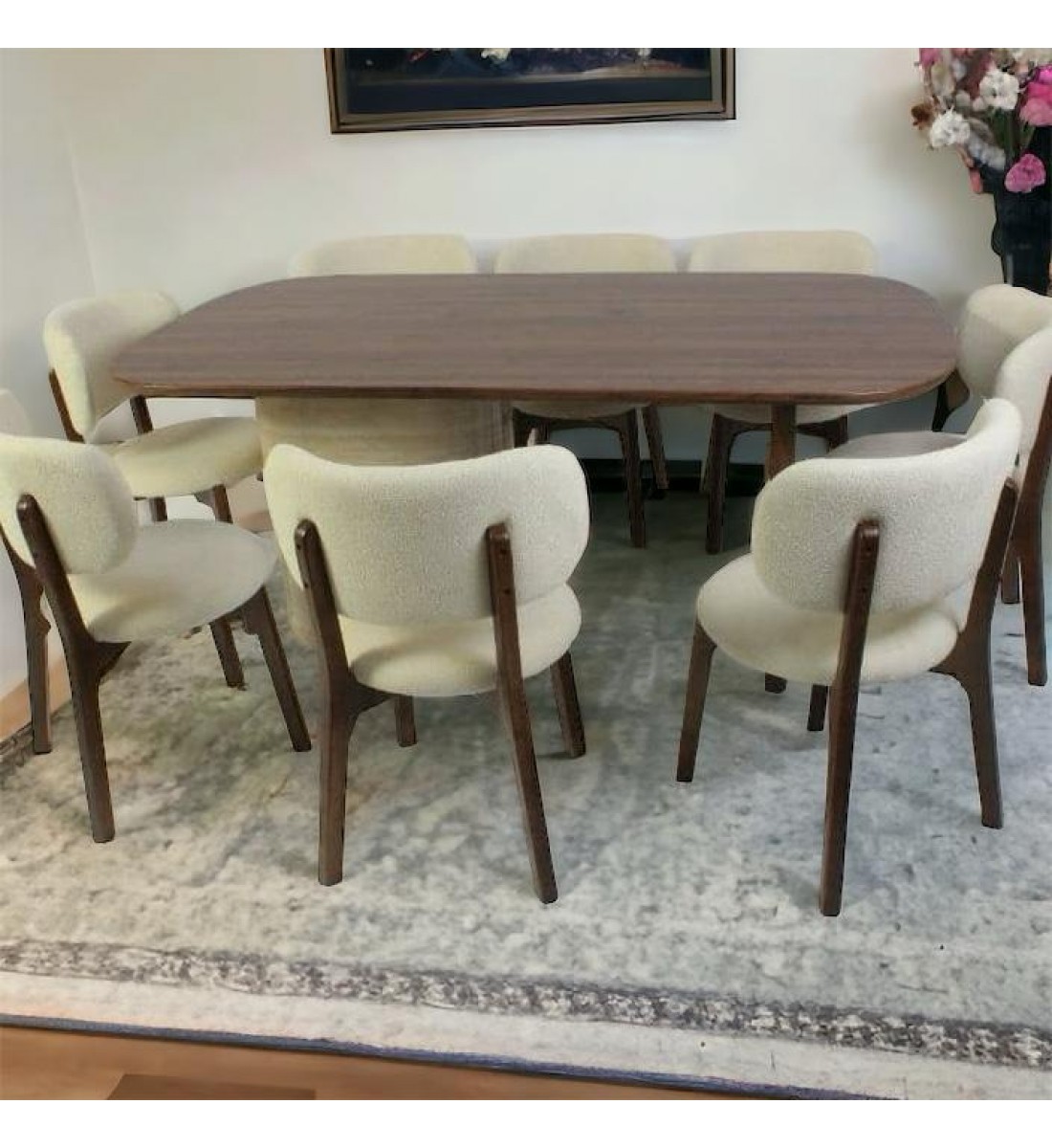 طاولة طعام خشب 8كراسي خشب قماش بوكليه