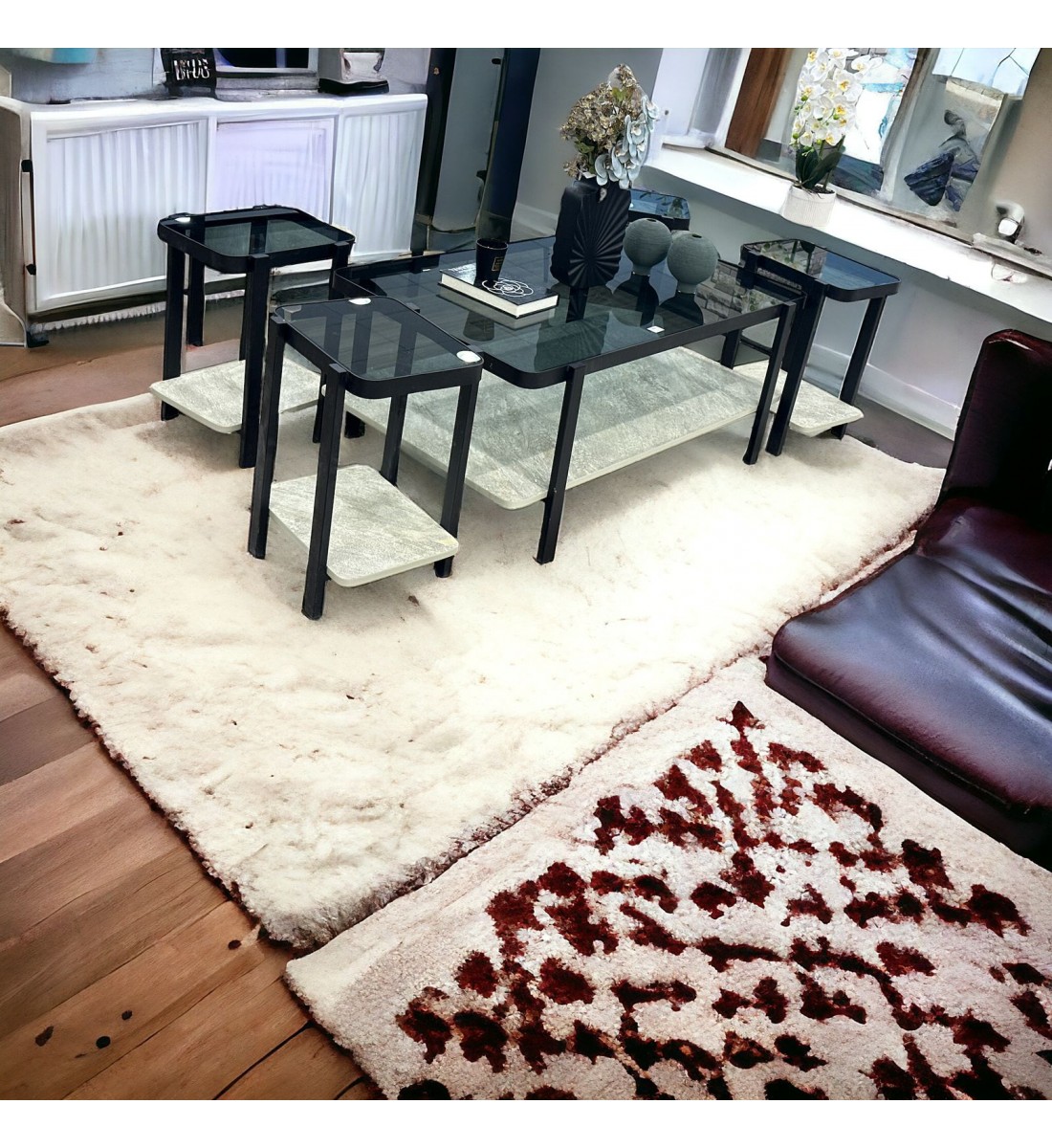 طقم طاولات بديل الرخام سطح زجاج 1+4سم طقم طاولات بديل الرخام سطح زجاج 1+4سم