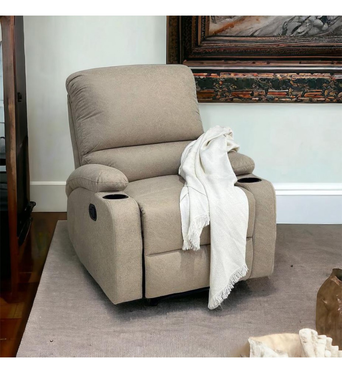 كرسي استرخاء ثابت مع حامل أكواب بيج76×52×48سم
