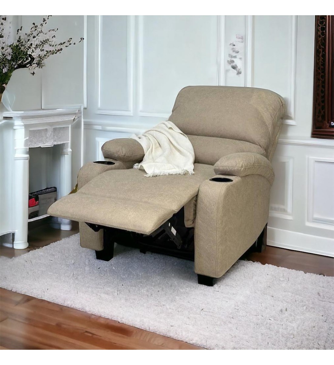 كرسي استرخاء ثابت مع حامل أكواب بيج76×52×48سم