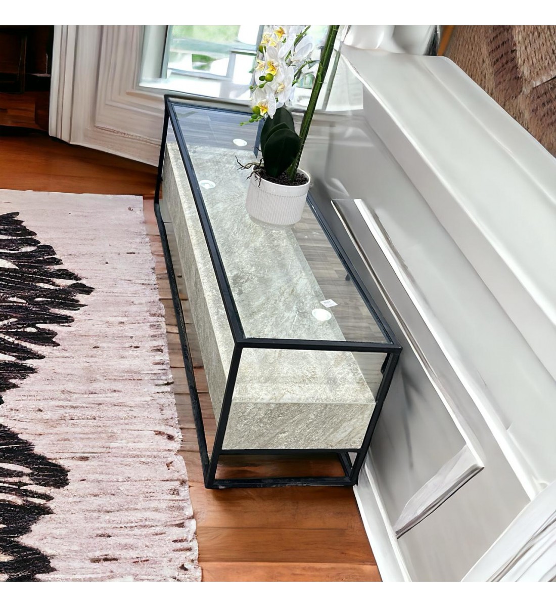 طاولة بلازما دورين بديل الرخام  سطح زجاج 160×40×45سم 