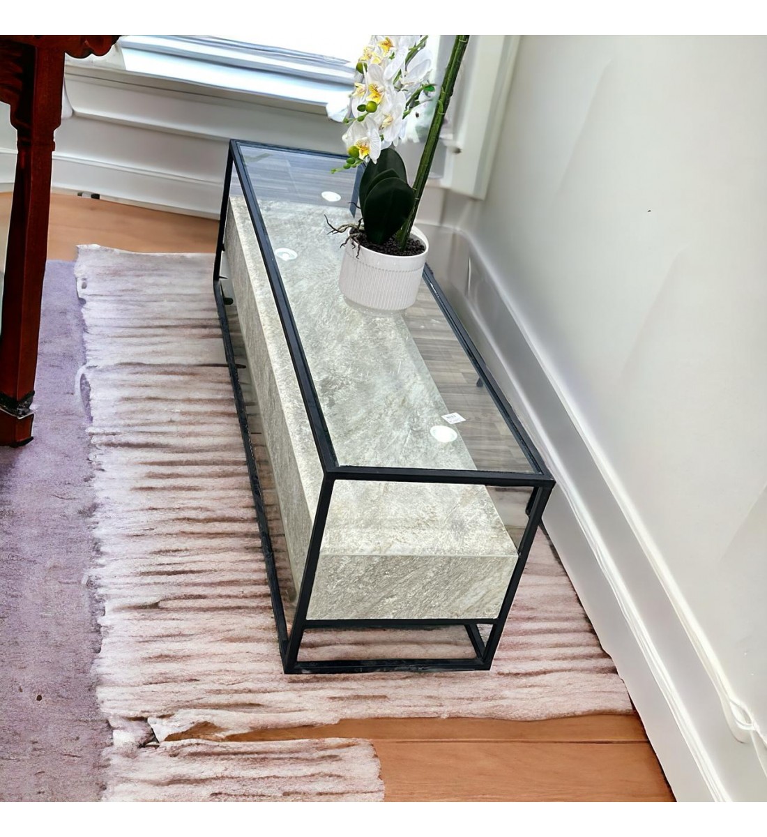 طاولة بلازما دورين بديل الرخام  سطح زجاج 160×40×45سم 