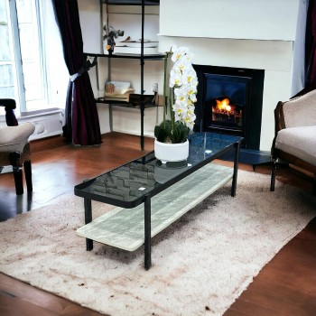 طاولة بلازما دورينبديل الرخام  سطح زجاج160×40×45سم 