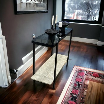  طاولة مدخل حديد بديل الرخام سطح زجاج 120×40×90سم 