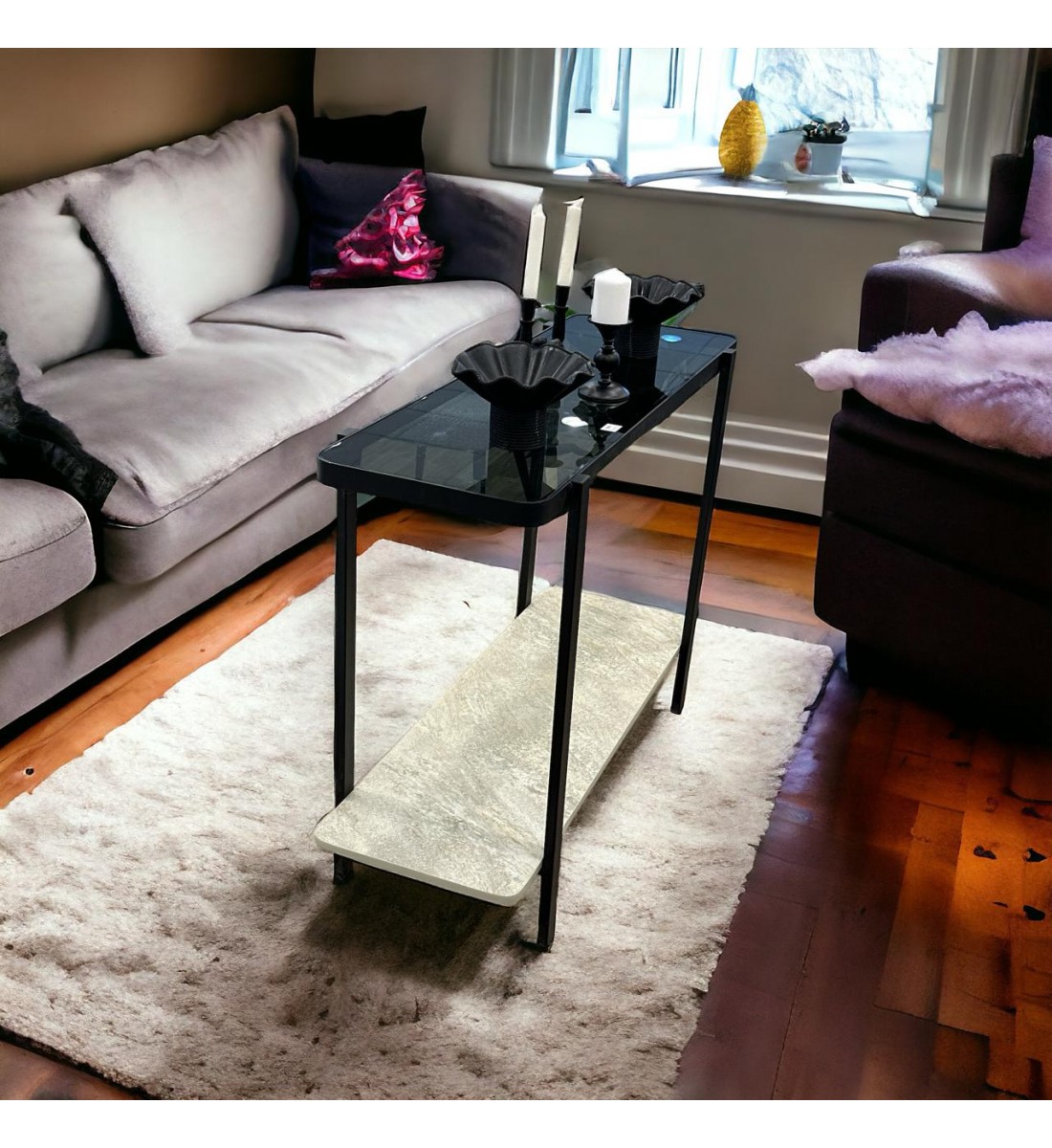 Iron entrance table, alternative to marble, glass top, 120 x 40 x 90 cm