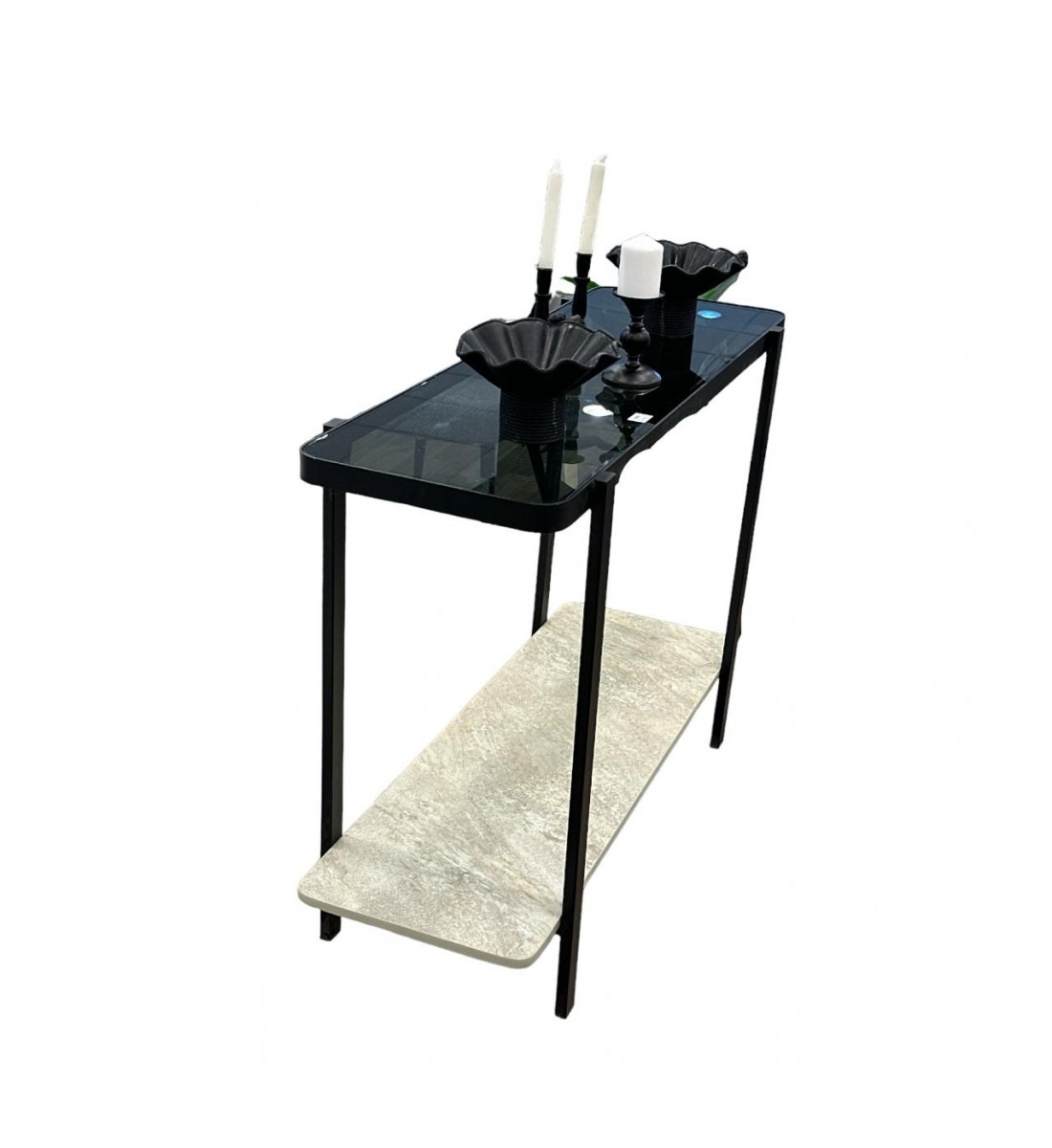 Iron entrance table, alternative to marble, glass top, 120 x 40 x 90 cm