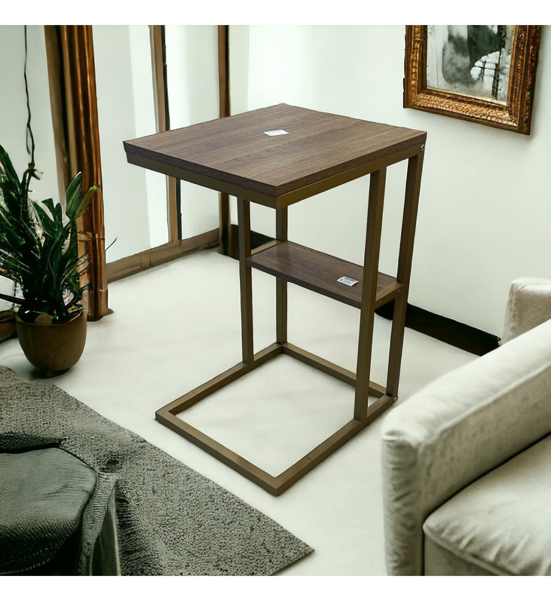 طاولة خدمة قواعد معدن سطح خشب بني 40×35×60س 