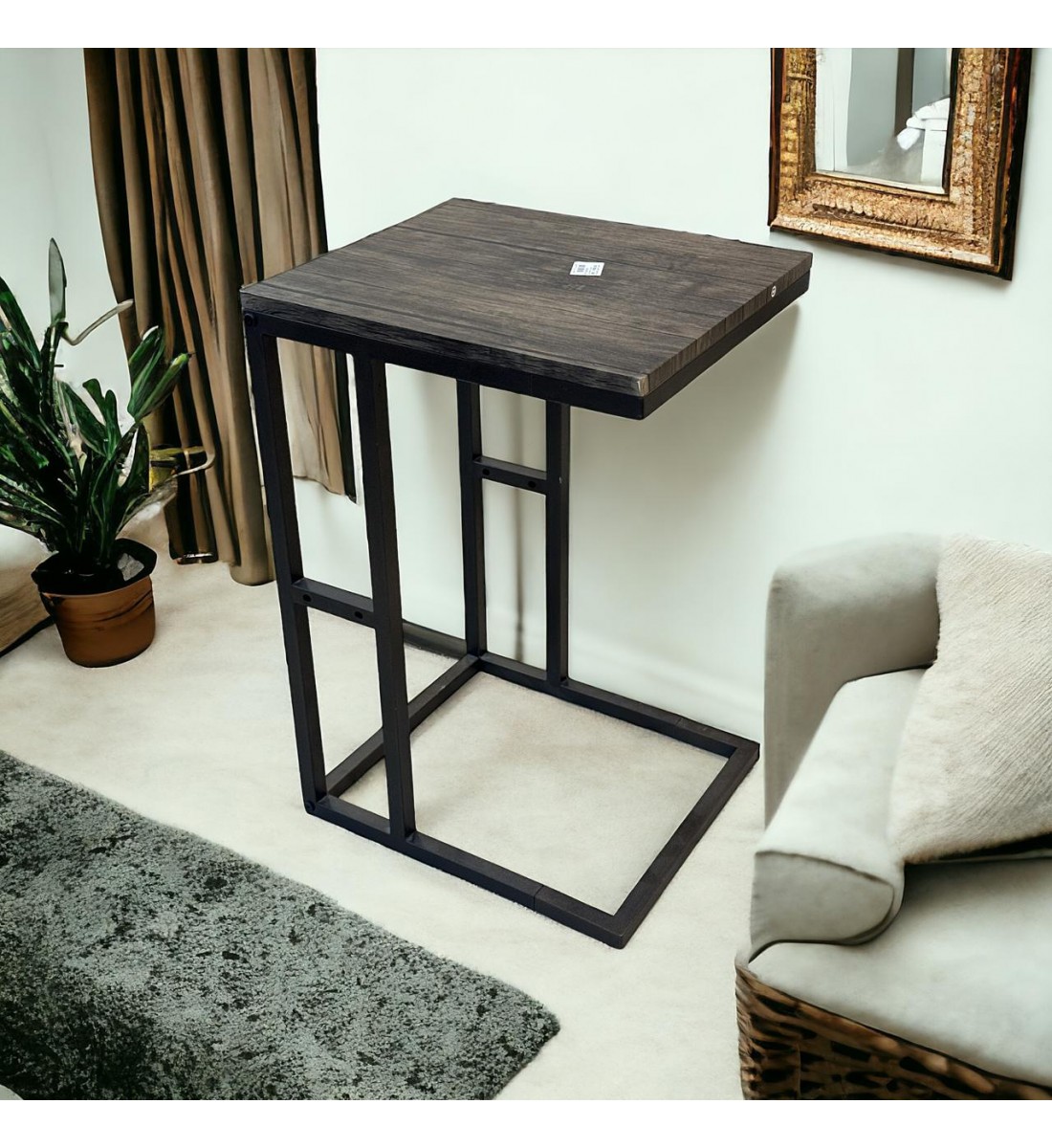 طاولة خدمة قواعد معدن سطح خشب بني غامق  40×35×60س 