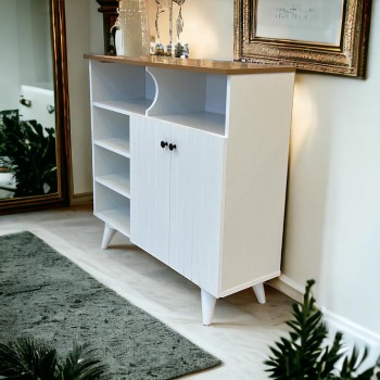 ركن كافي بلس خشبي لون ابيض بني مقاس 100×33×94سم 