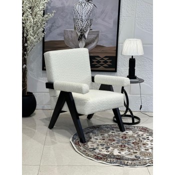 كرسي مفرد خشبي بوكلية بتصميم مودرين مميز  ابيض خشب زان اسود 69×70×45سم 