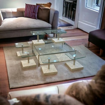 طقم طاولات بديل الرخام سطح زجاج7قطع