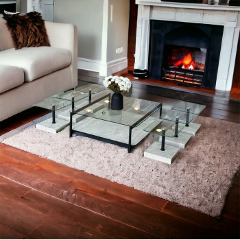 طقم طاولات بديل الرخام سطح زجاج7قطع