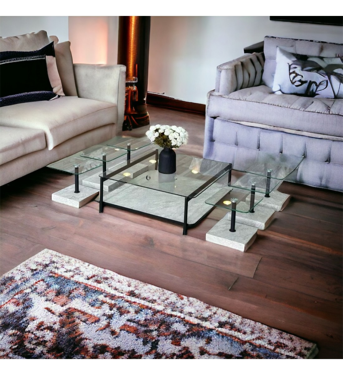 طقم طاولات بديل الرخام سطح زجاج7قطع طقم طاولات بديل الرخام سطح زجاج7قطع