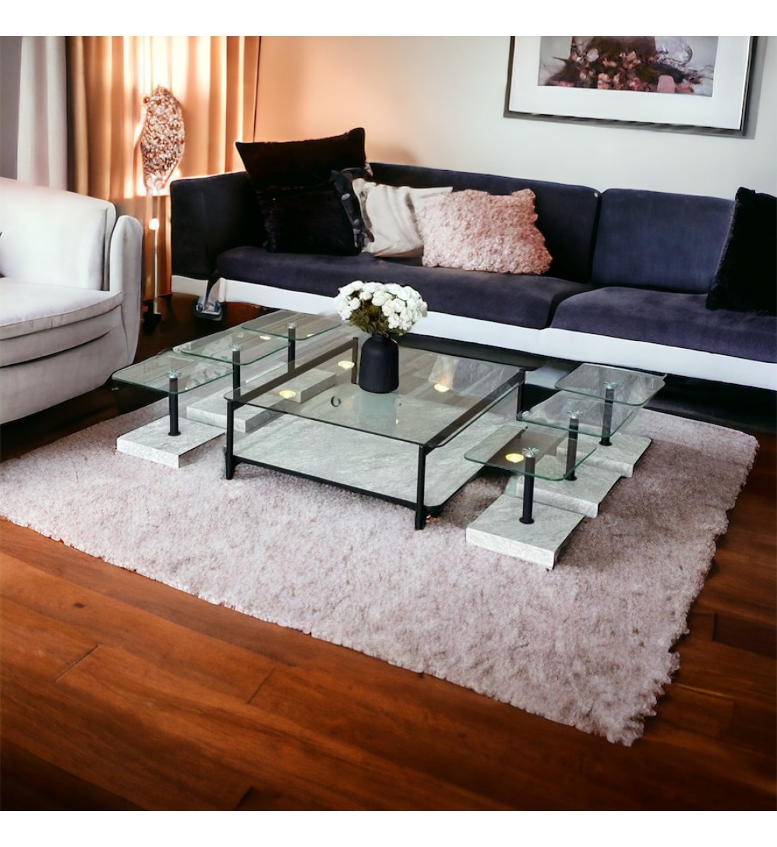 طقم طاولات بديل الرخام سطح زجاج7قطع طقم طاولات بديل الرخام سطح زجاج7قطع