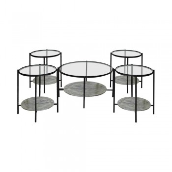 طقم طاولات خشب سطح زجاج رصاصي 5قطع