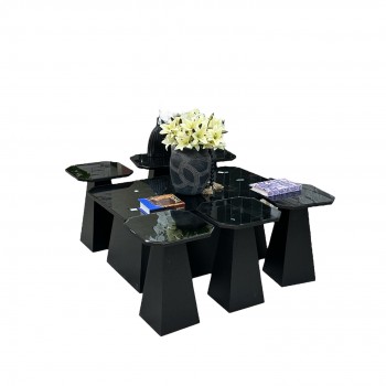 طقم طاولة خدمة خشبي لون اسود  مرايا مستطيل 7 قطعة 