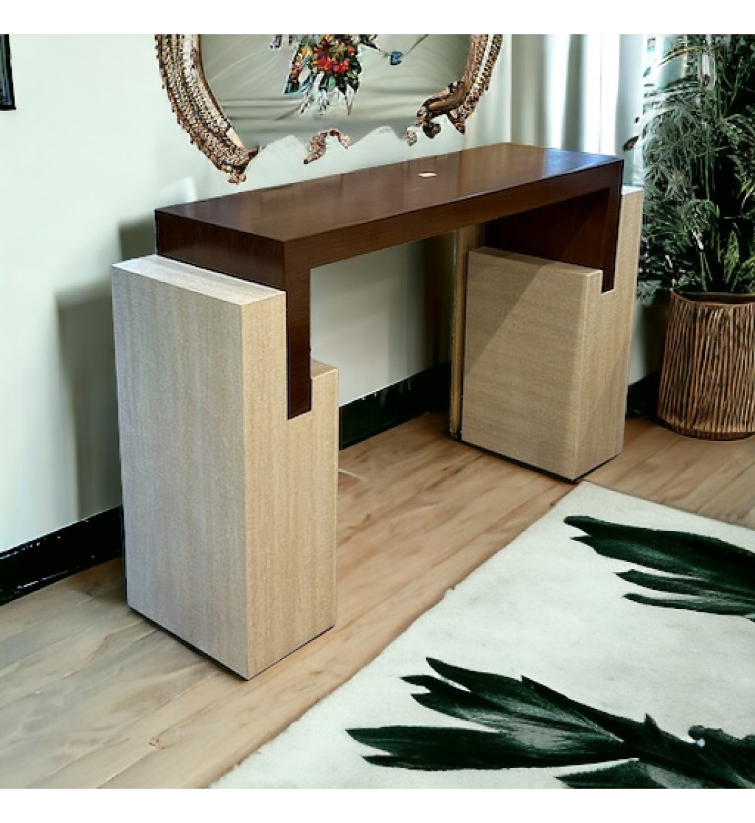 Console-entrance alternative in brown and beige marble, 150 x 40 x 92 cm