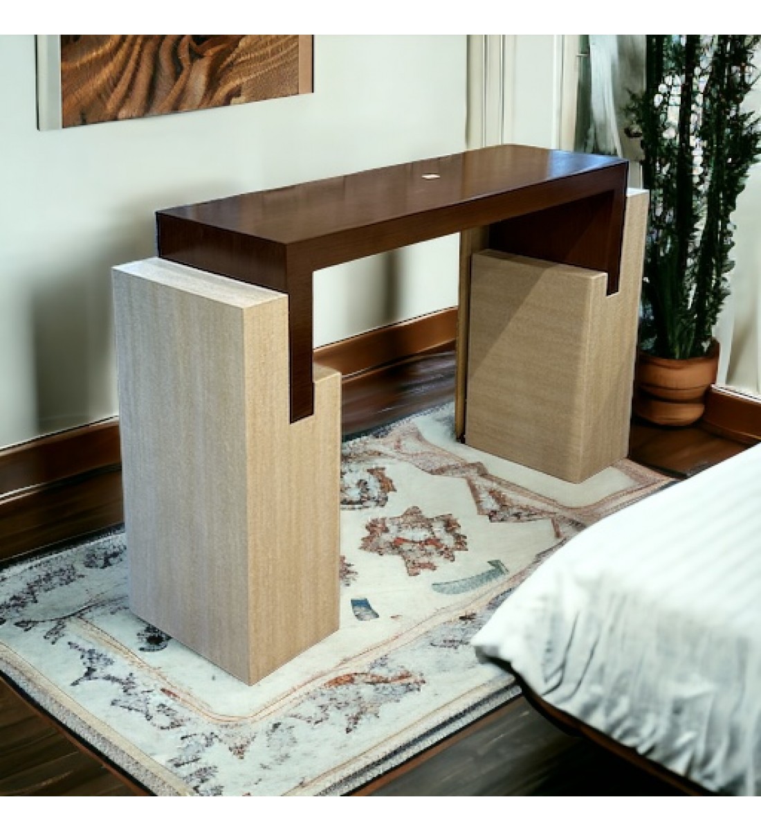 Console-entrance alternative in brown and beige marble, 150 x 40 x 92 cm